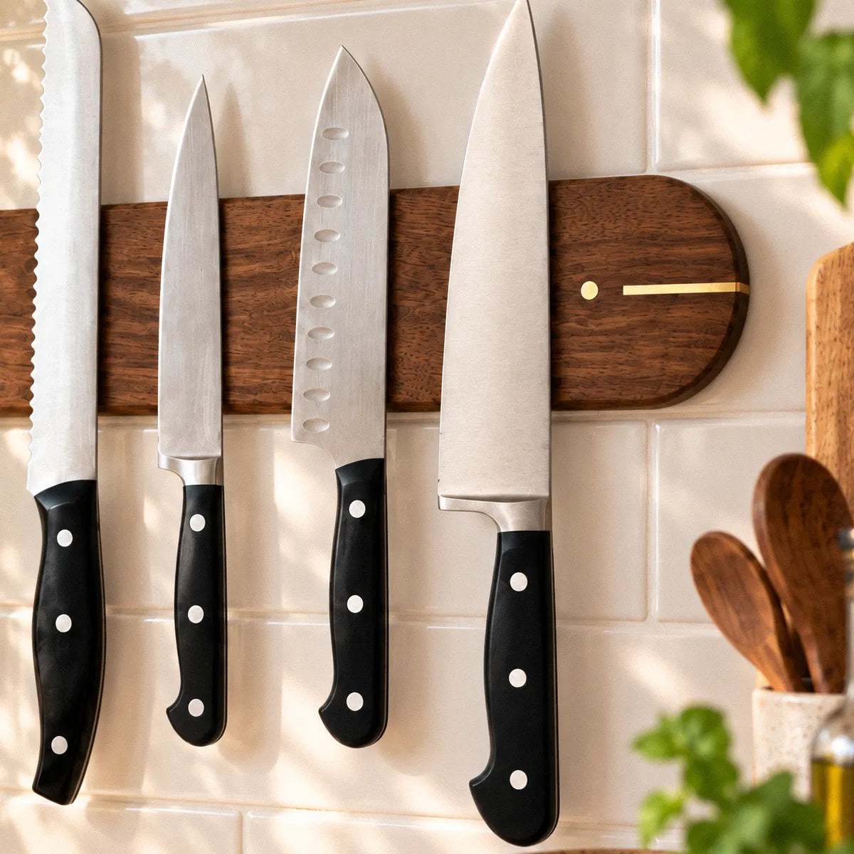 Walnut and Brass Magnetic Knife Rack – Brass Pocket