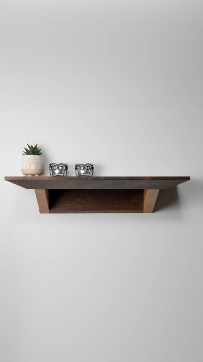 another view of a floating console table in walnut and beech
