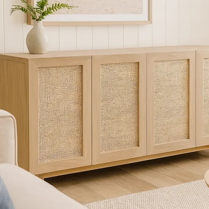 White oak and rattan media center