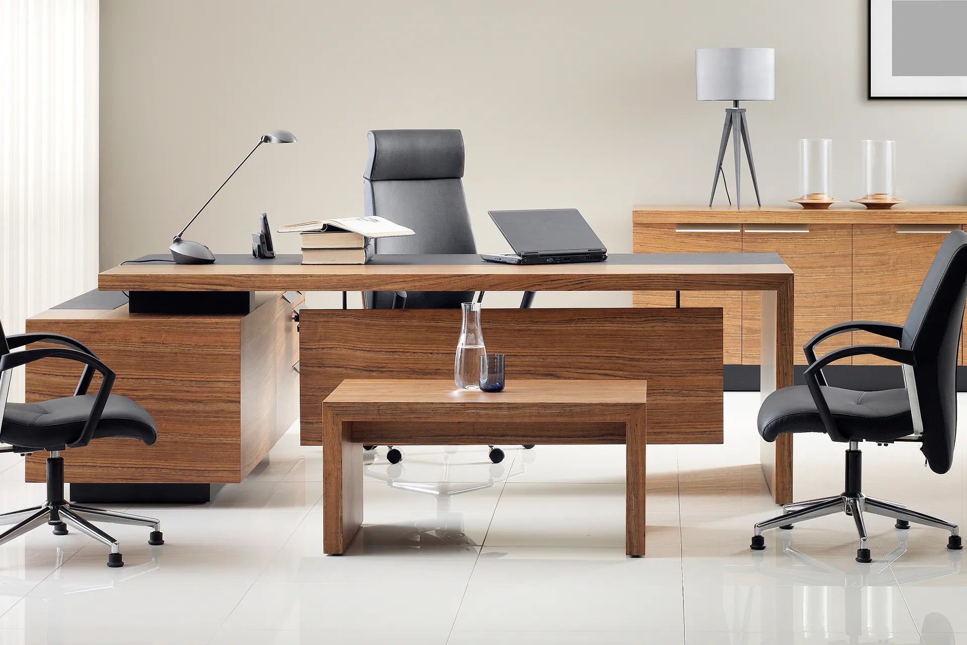 Custom furniture handcrafted to order by Dovetails and Stitches — modern wood desk with clean lines in a bright home office setting