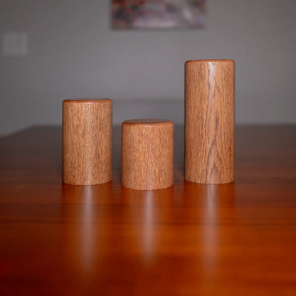 Single handmade oak pillar candle holder from the Fire & Rain set, with classic modern styling.