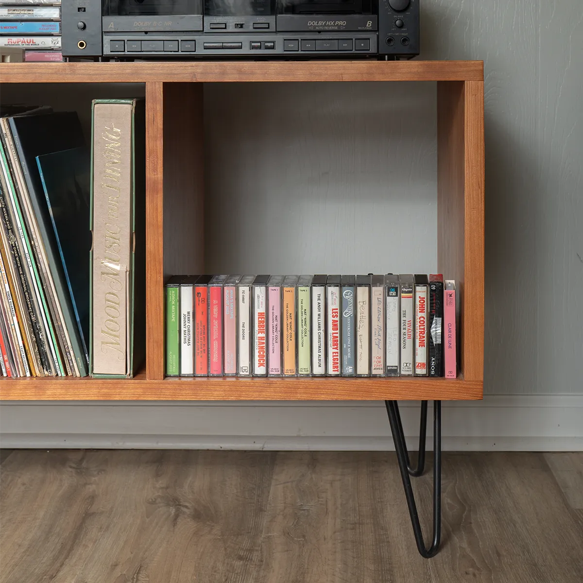 cherry media center LP cubby to store your vinyl