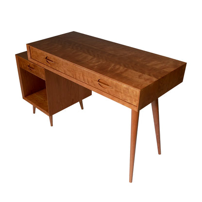 Detail of joinery and finish on mid-century modern desk, custom handcrafted cherry writing desk