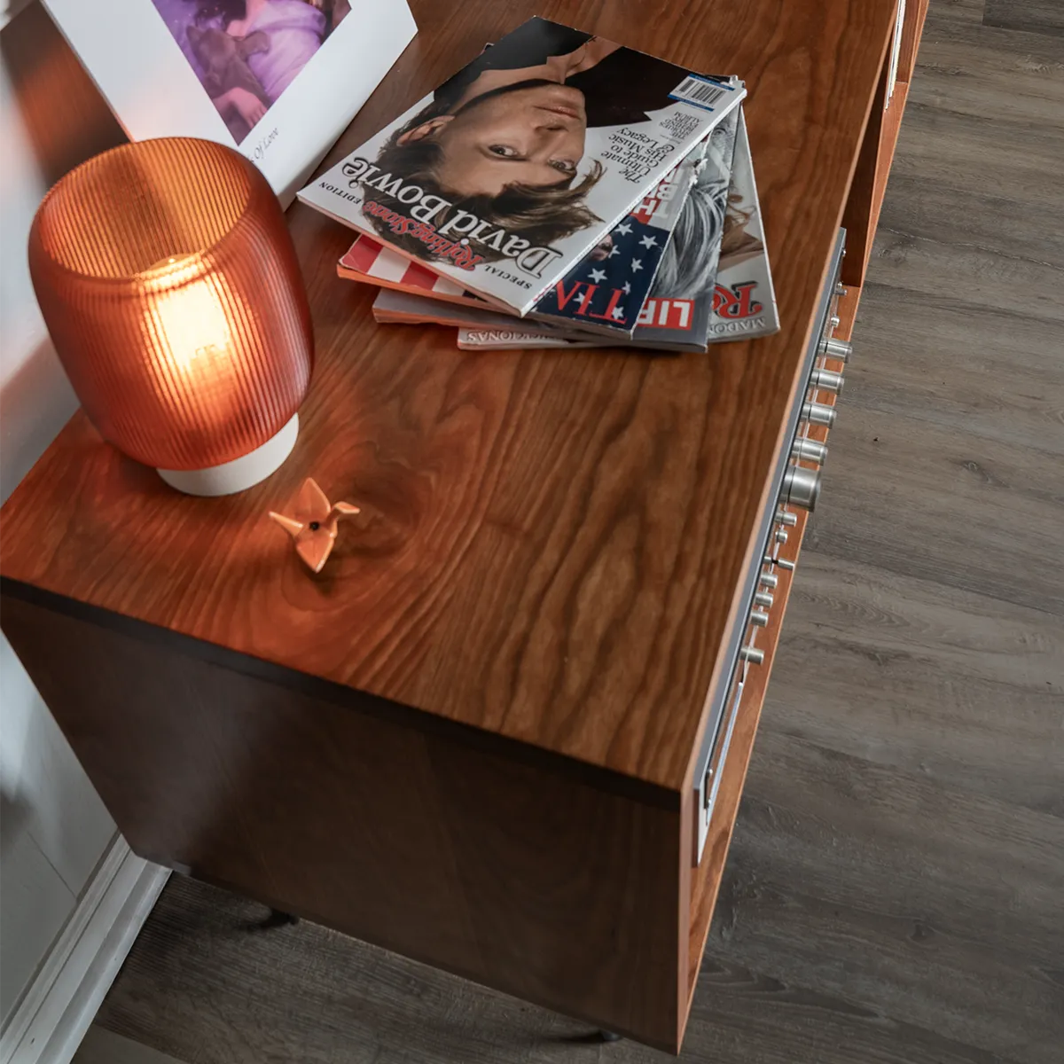 MCM cherry record media center top corner view