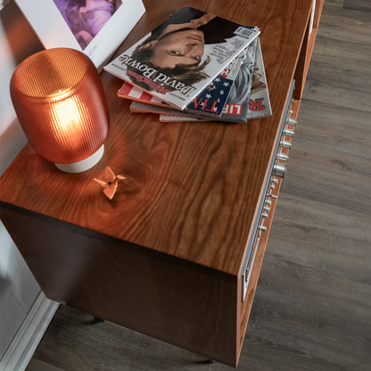 MCM cherry record media center top corner view