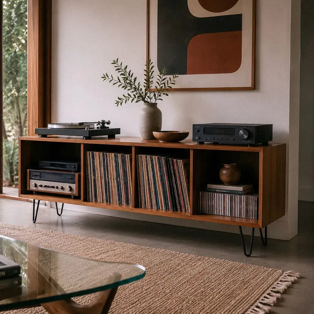 a custom version of the Mid Century Modern Media Center - sweet caroline in cherry