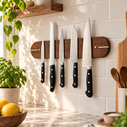 Walnut and Brass Magnetic Knife Rack – Brass Pocket