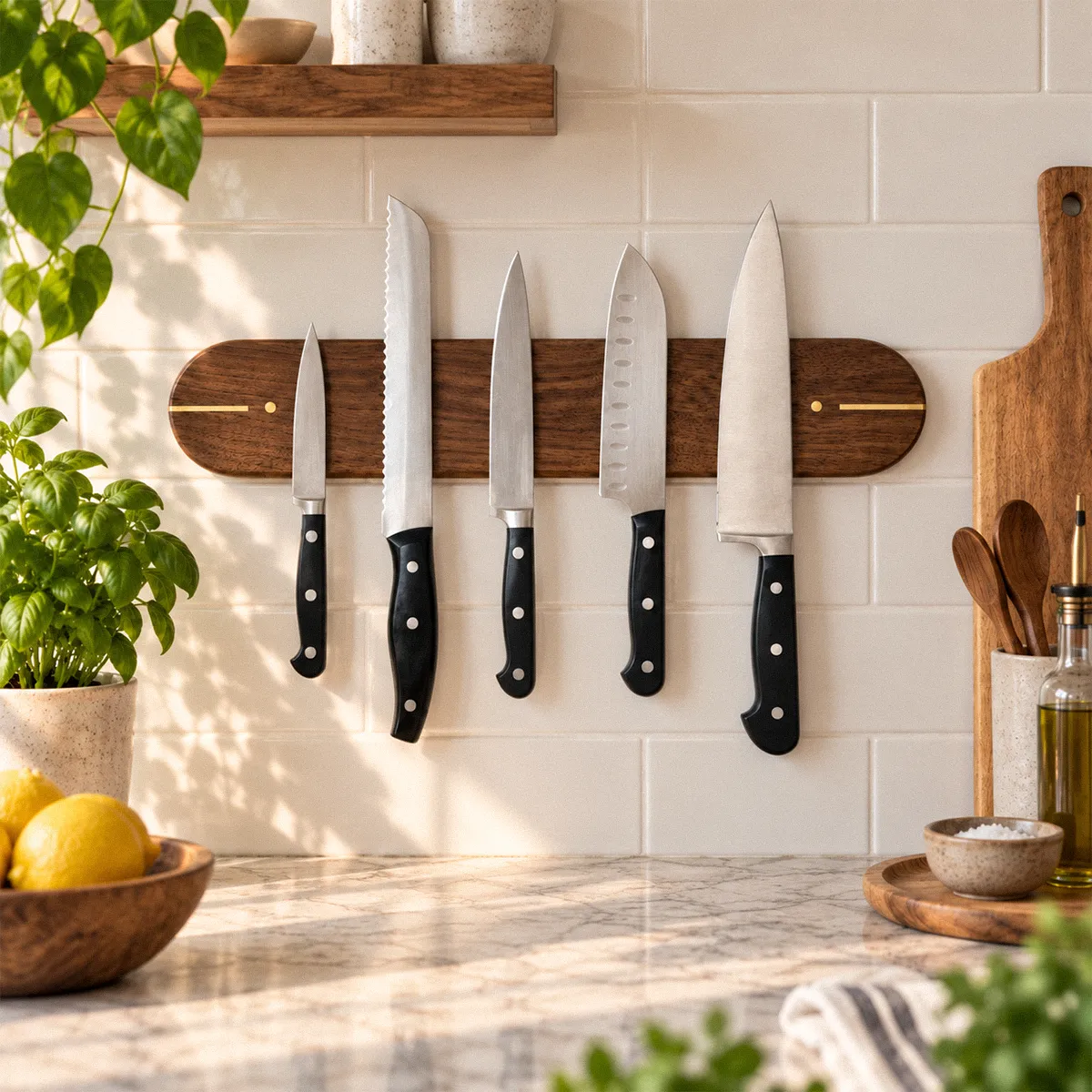 Walnut and Brass Magnetic Knife Rack – Brass Pocket