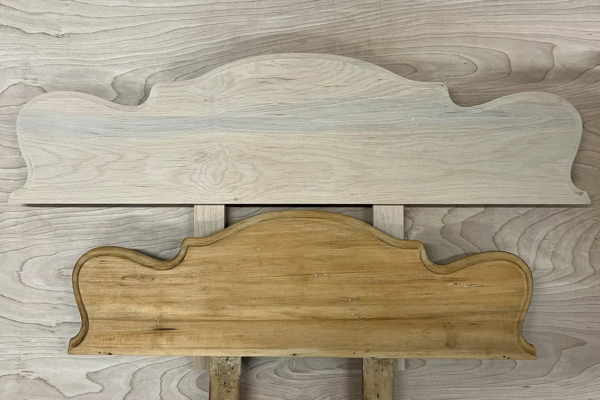 The newly cut backsplash profile laid above the original for comparison